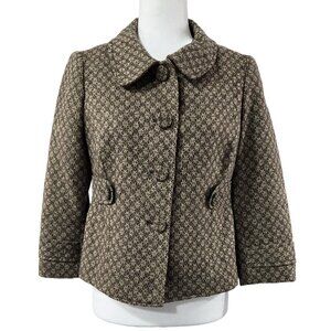 Vintage LOFT NWT Wool Blend Brown Floral Geometric Cropped Blazer Y2K